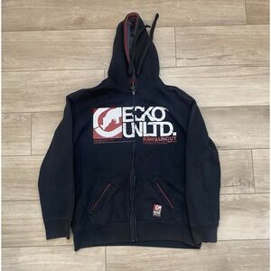 Y2K Ecko Unltd Full Zip Black Hoodie Sweatshirt Men's Size Large Skater Grunge